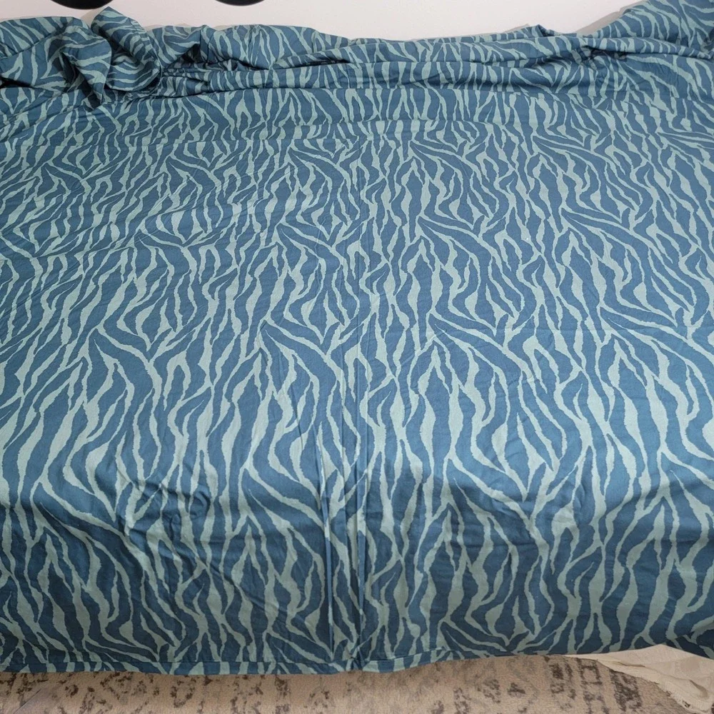The Company Store Blue‎ Zebra Print 100% Cotton Duvet Cover King Teal Animal